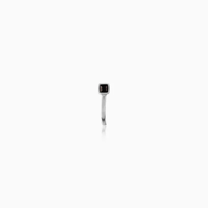 Oxidised Silver Black Square Nose Pin (Clip On)